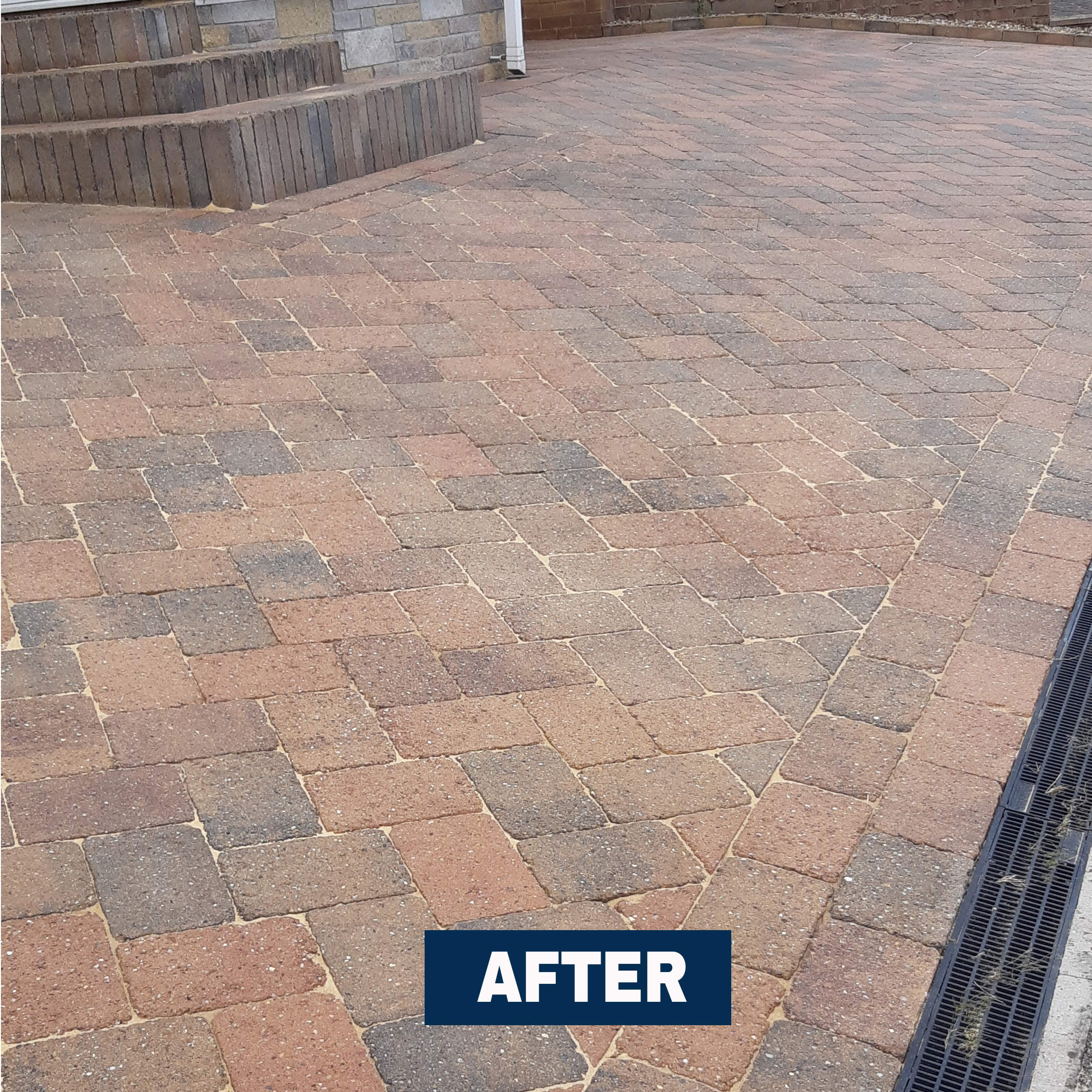 Restored block paving driveway showing moss-free surface in Balderton